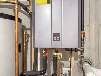 Tankless hot water heater, set to 130° F.