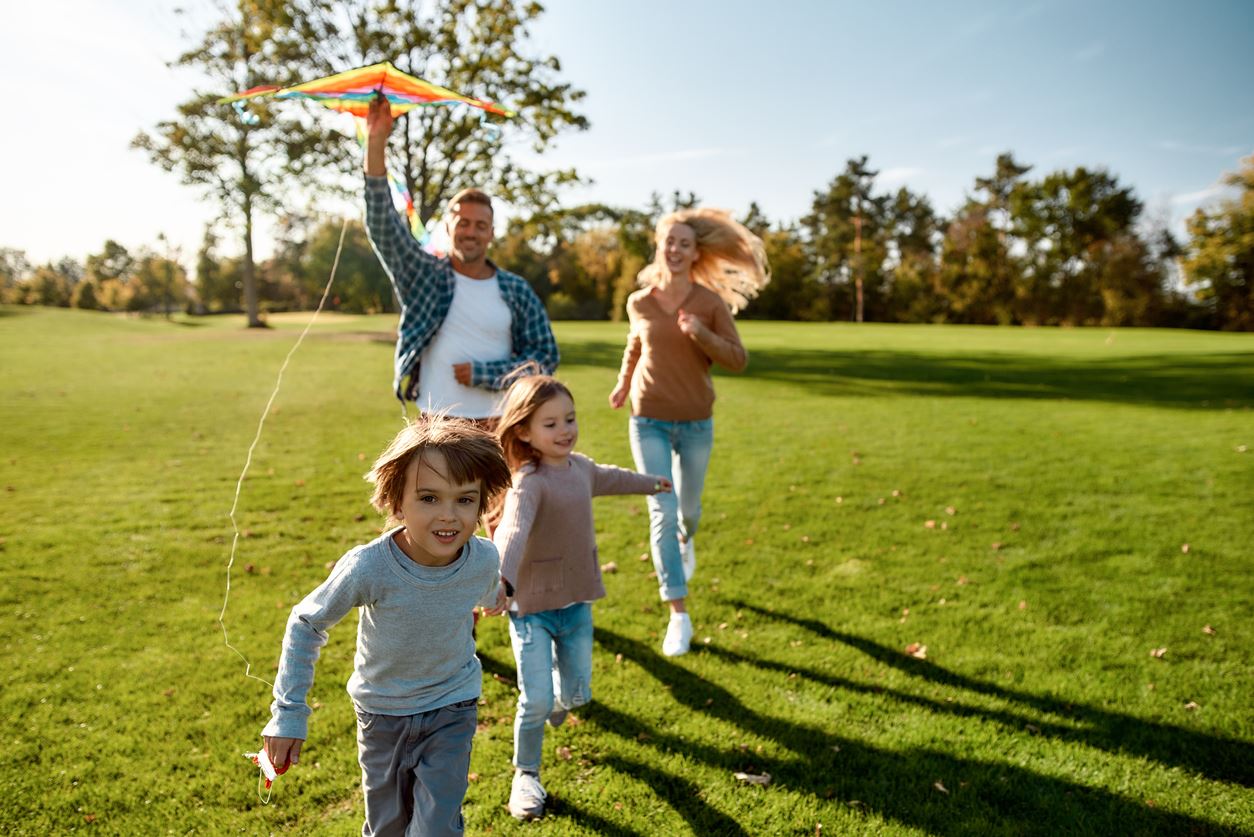 Family with a kite